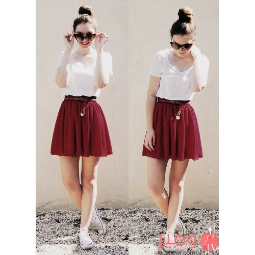 تنورة واسعة قصيرة مع حزام قابل للتعديل  