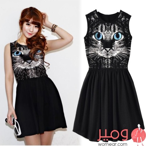 فستان مع حزام برسمة قطة