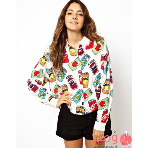 بلوزة شيفون كم طويل بطباعة