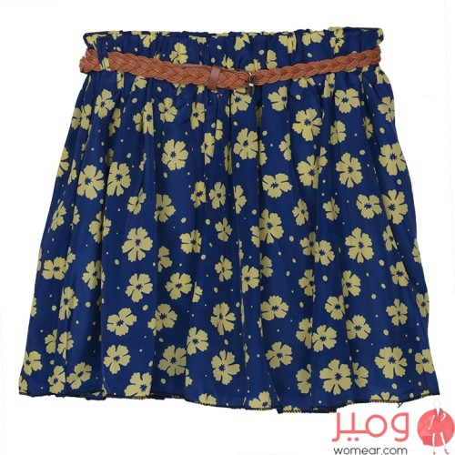 تنورة شيفون خصر عالي بحزام مزينة بالزهور