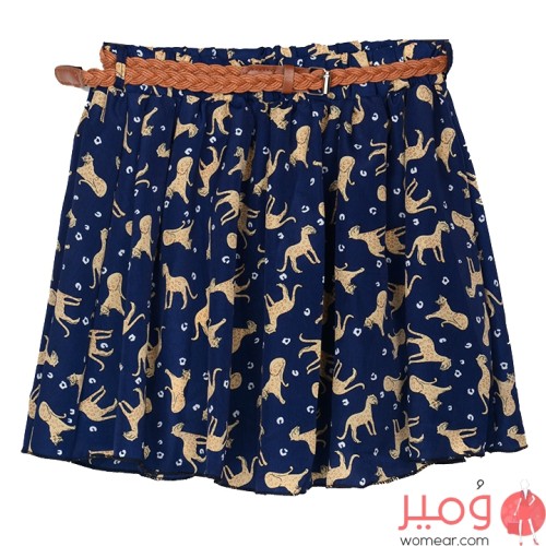 تنورة شيفون مزينة بالزهور بحزام