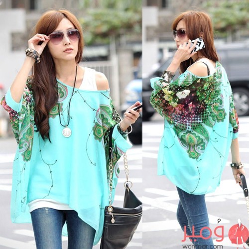 بلوزة شيفون مزينة برسومات فراش