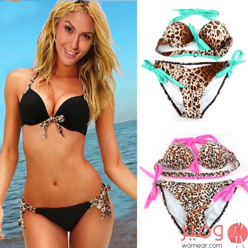 طقم بيكينى بطباعة لون جلد النمر 