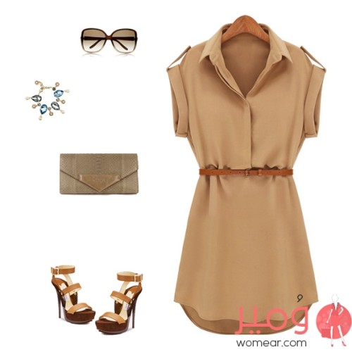 فستان صيفى أنيق قصير جذاب أكمام قصيرة  يأتي مع حزام رفيع قابل للتعديل ، يمنحك مقاس مضبوط