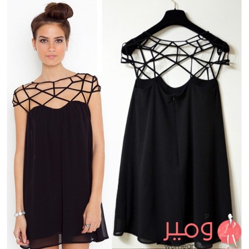 فستان صيفى  قصير عارى الصدر والظهر أكمام قصيرة 