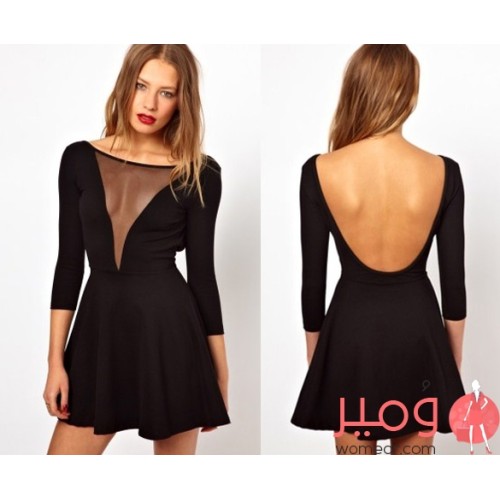 فستان قصير  عارى الظهر أكمام قصيرة  