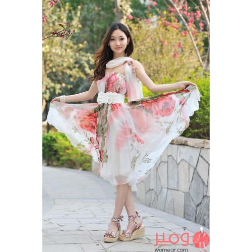 فستان صيفي شيفون  تصميم رائع وألوان جذابة 