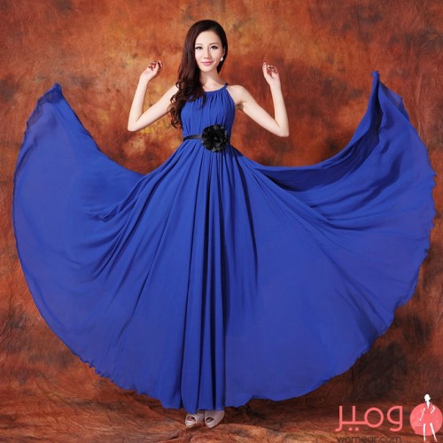 فستان صيفى طويل أنيق وجذاب أكمام عارية  يجعلكى أكثر جمال وأناقة 