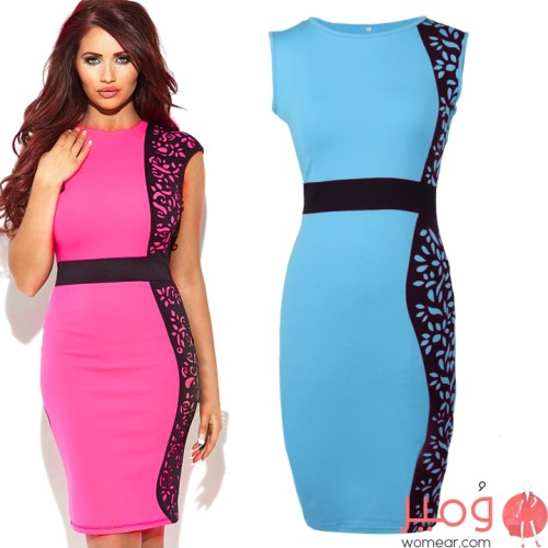   فستان ناعم ومطاطي مزين بطبعات زهور ملونة على جانب التصميم قصة ضيقة 