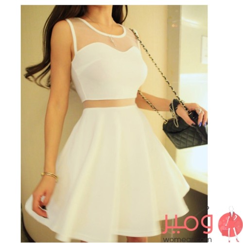 فستان صيفى قصير أنيق وجذاب أكمام عارية  برقبة دائرية 