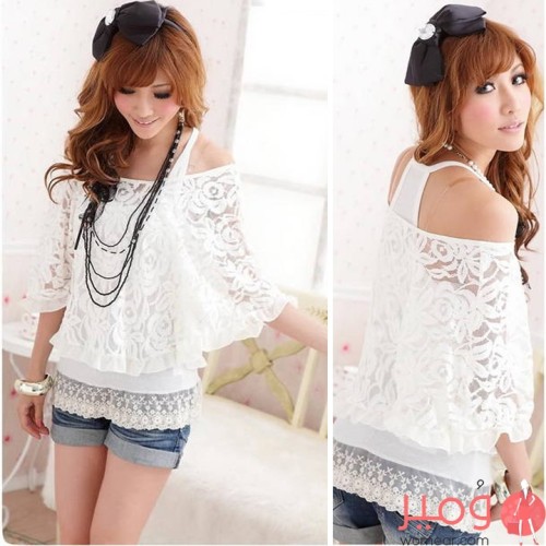 تيشرت أنيق ومثير أكتاف عارية وأكمام قصيرة 