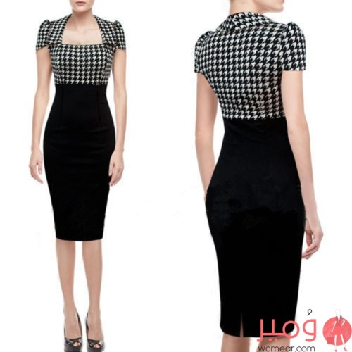 فستان قصير أنيق ومثير أكمام قصيرة قصة ضيقة رقبة دائرية 