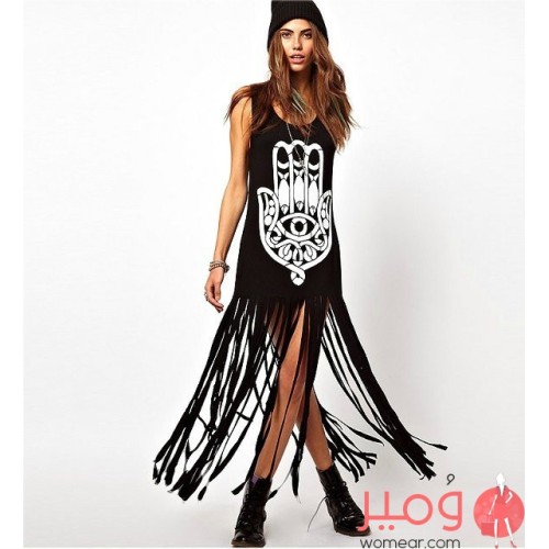 فستان صيفى  قصير أكمام عارية ورقبة دائرية يزيد من جمالك وأناقتك 