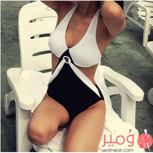 ملابس سباحة قطعة واحدة برقبة مثلثة وطباعة