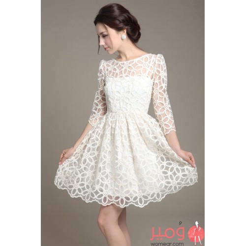 فستان صيفى قصير وأنيق أكمام قصيرة وتنورة واسعة 