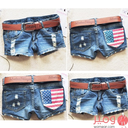 شورت قصير  يأتي مع حزام  قابل للتعديل 