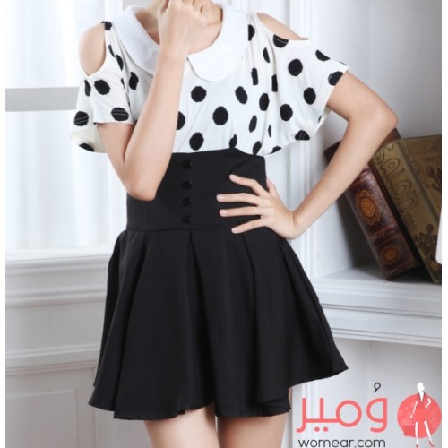 فستان صيفى قصير أنيق أكتاف عارية وأكمام قصيرة 