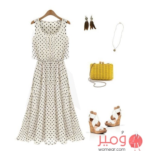 فستان صيفى طويل انيق وجذاب ذات اكمام عاريه وتنوره واسعه رقبه دائريه 