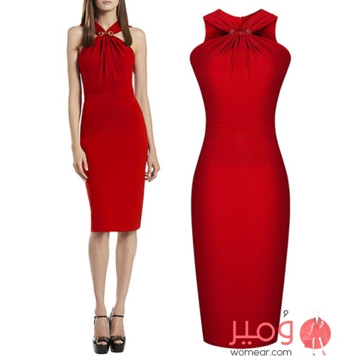 فستان صيفى طويل انيق وجذاب قصه ضيقه(بديكون)ذات اكمام عاريه 