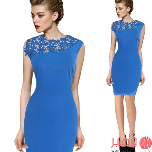 فستان  قصير أنيق بلا أكمام  مزين بالزهور