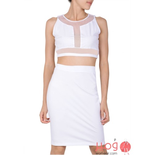 فستان قصير أنيق قطعتين  عارى الأكمام والبطن