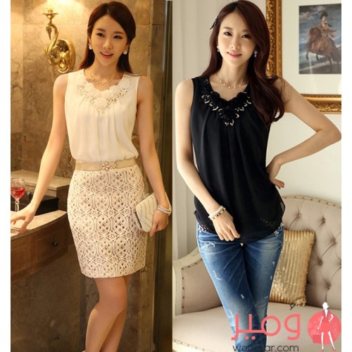 بلوزة صيفية أنيقة وجذابة أكمام عارية ورقبة دائرية تمنحكى مظهر أكثر جمال 