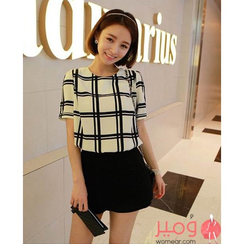 تيشرت نسائى أنيق وجذاب بأكمام قصيرة ورقبة دائرية يزيد من جمالك وأناقتك 