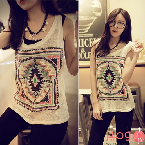 بلوزة نسائية أنيقة وجذابة أكمام عارية  ورقبة دائرية تزيد من جمالك وأناقتك 