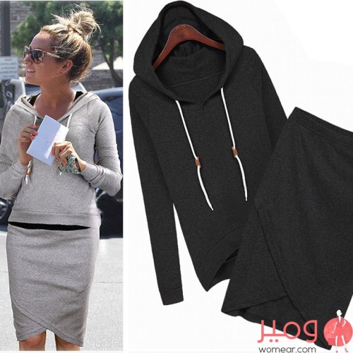 طقم (بلوزة أكمام طويلة وتنورة قصة ضيقة يجعلكى أكثر أناقة 