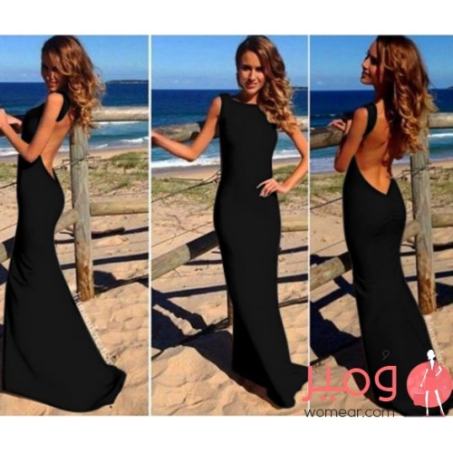 فستان  طويل أنيق ومثير عاري الأكمام والظهر 