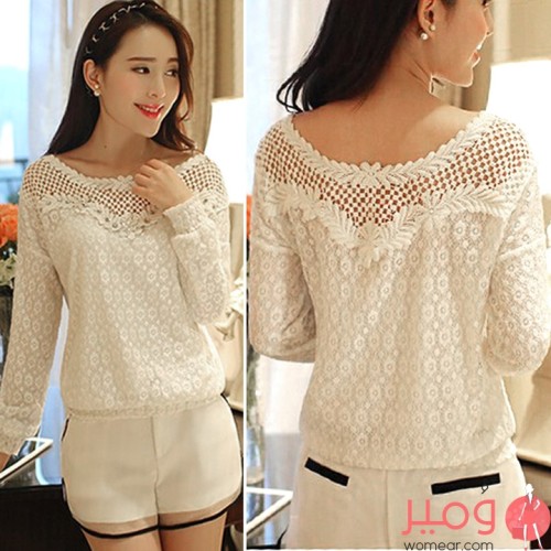 بلوزة تصميم  ناعم وخفيف أكمام طويلة  