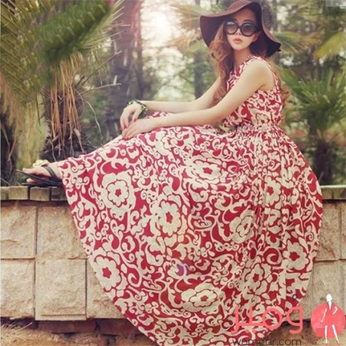 فستان طويل مقاس كبير بنقش جميل