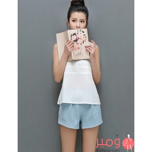 بلوزة قصيرة من الدانتيل والشيفون بلا أكمام