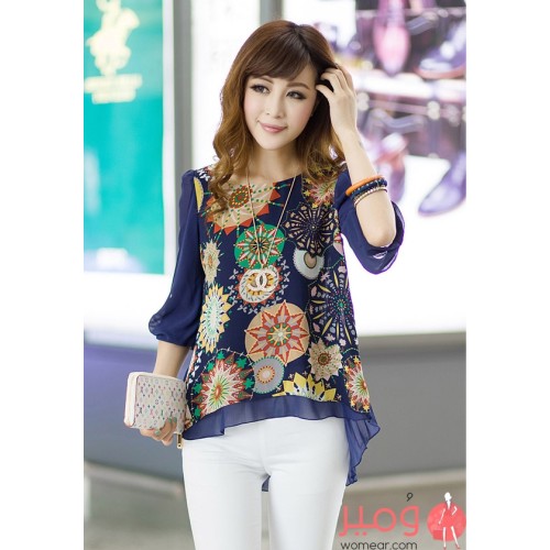 بلوزة قصيرة من الشيفون نصف كم