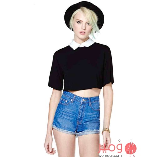 تيشرت صيفى جذاب أكمام قصيرة عارى البطن يأتى مع قبعة جميلة تمنحك مظهر أكثرأناقة وشياكة