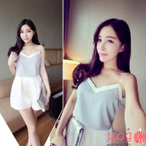 تيشيرت صيفي من الشيفون بلا أكمام برقبة مثلثة