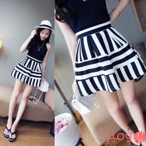 تنورة قصيرة مخططة تصميم جميل