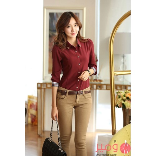 بلوزة قصيرة كم طويل بأزرار