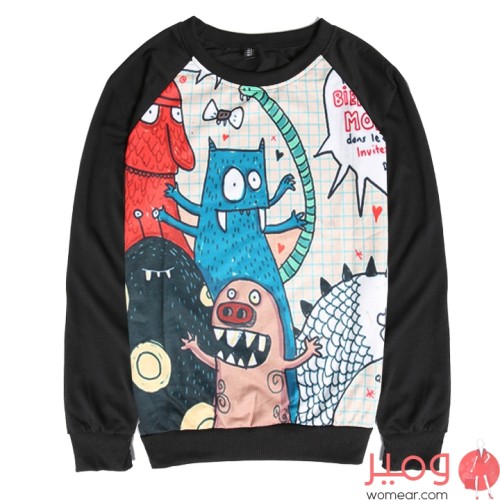 بلوزة كم طويل بطباعة جميلة