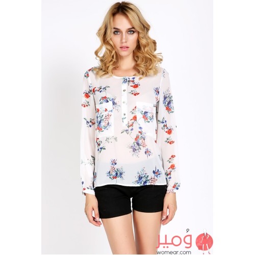 قميص شيفون كم طويل