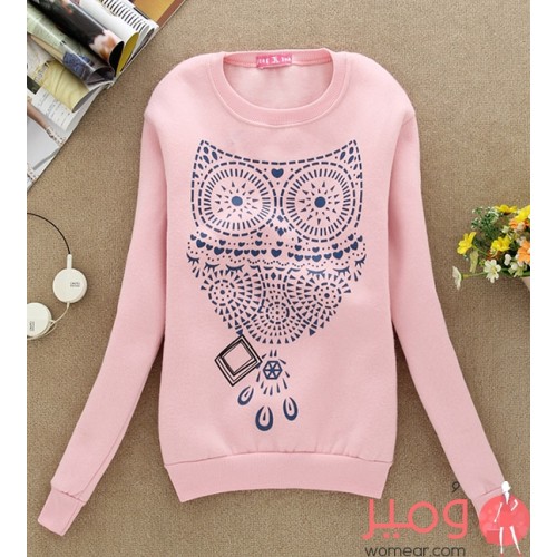 بلوفر كم طويل بطباعة بومة