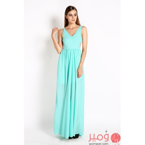 فستان صيفى طويل أنيق ومثير  عارى الأكمام والظهر رقبة دائرية 