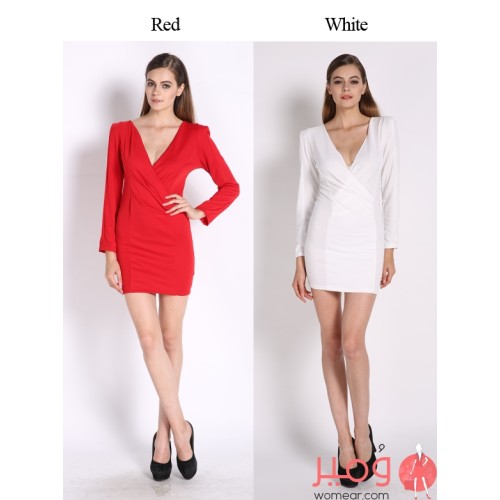 فستان صيفى قصير أنيق  وجذاب قصة ضيقة أكمام طويلة 