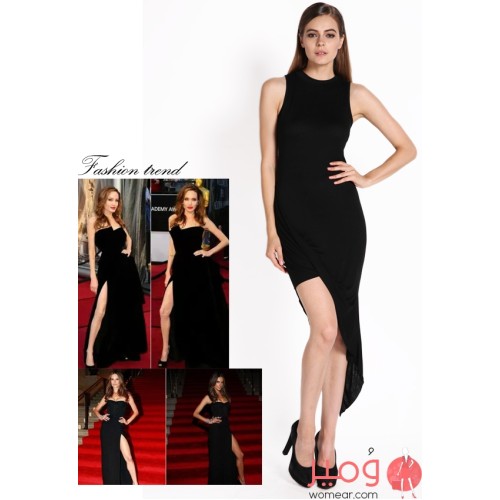 فستان  قصير أنيق أكمام عارية ورقبة دائرية 