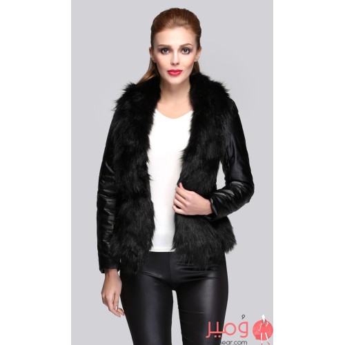 جاكيت أنيق أكمام طويلة مزين بالفرو 