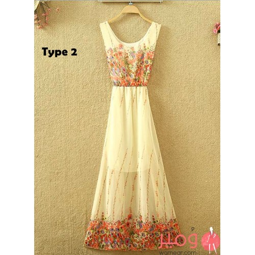 فستان صيفي  مصنوع من الشيفون عاري الأكمام 