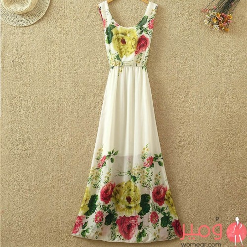 فستان صيفي مصنوع من الشيفون عاري الأكمام 