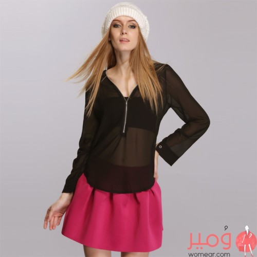 بلوزة شيفون كم طويل بسحاب