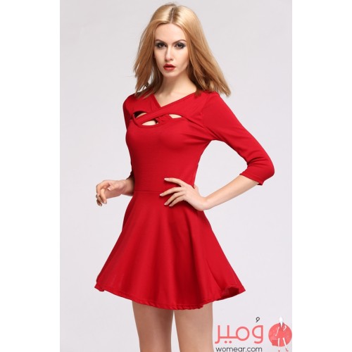 فستان قصير مثير برقبة مثلثة