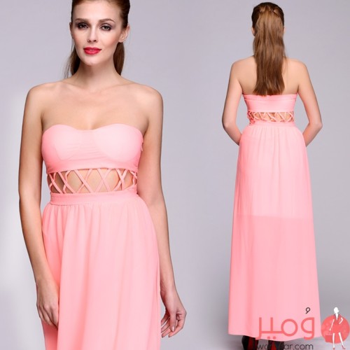 فستان طويل أنيق وجذاب  عارى الأكمام والأكتاف 